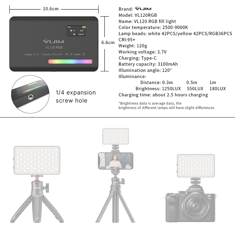 Ulanzi VL120 RGB Câmera Luz de - Photography Lighting With Umbrella avaliação e preço